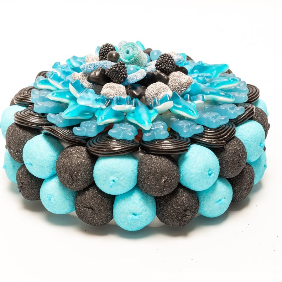 Snoeptaart thema club Brugge, 20 cm breed, blauw zwart kleuren