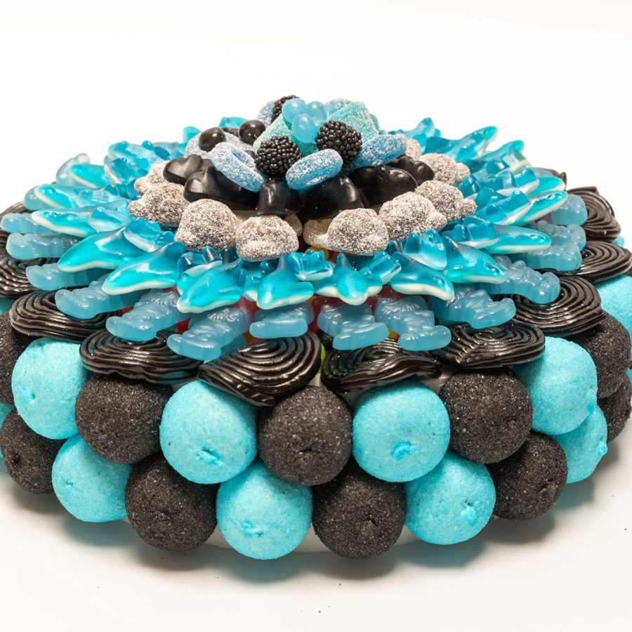 Snoeptaart thema club Brugge, 25 cm breed, blauw zwart kleuren