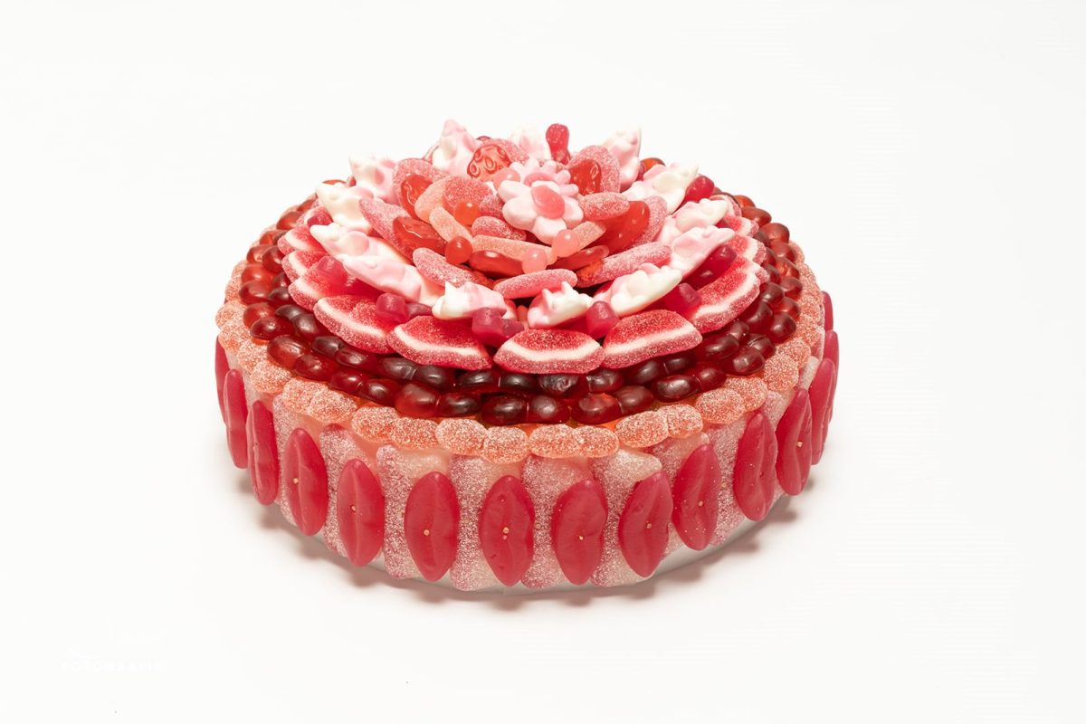 Roze snoeptaart, geboorte, baby meisje