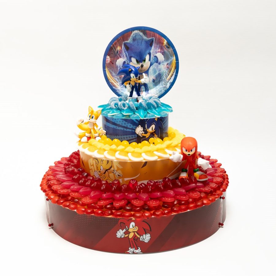 Snoeptaart thema Super Sonic, 3 niveau's, 40, 25 & 15 cm breed