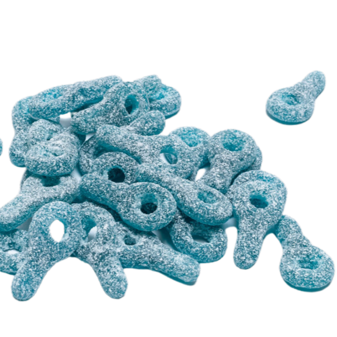 Blauwe zure tutter vormige snoepjes, leuke tongue painter