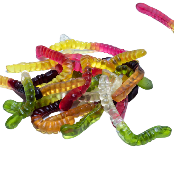 Fruitgommetjes in de vorm van regenwormen
