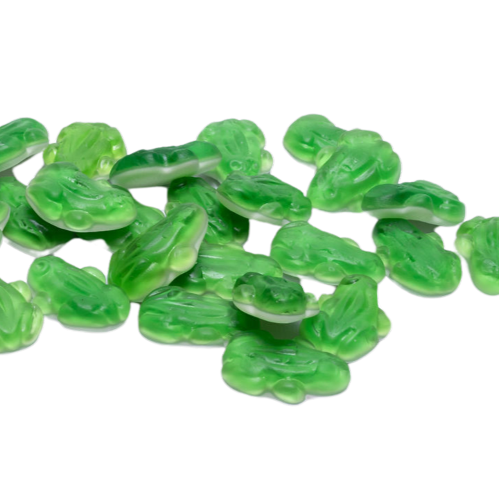 Wit-groene kikker-vormige snoepjes met zachte textuur