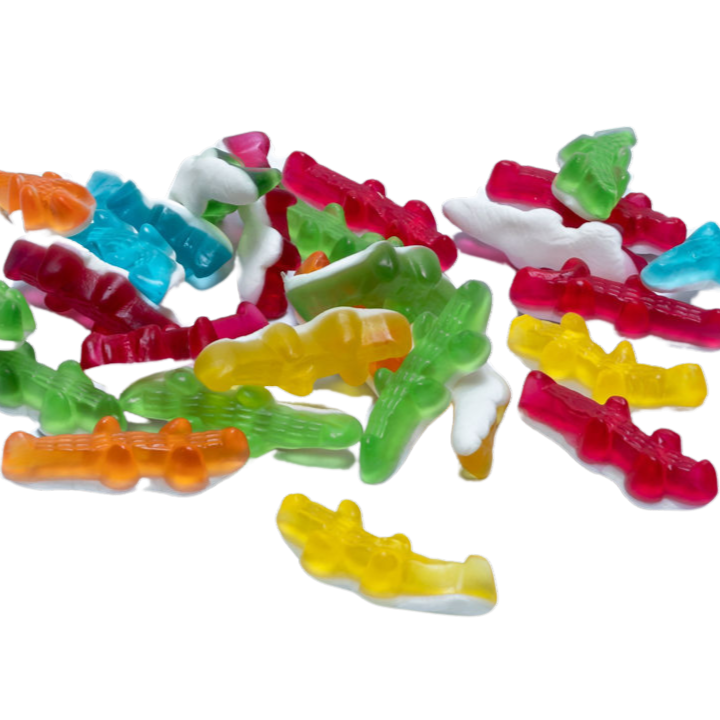 Krokodilvormige snoepjes in diverse kleuren