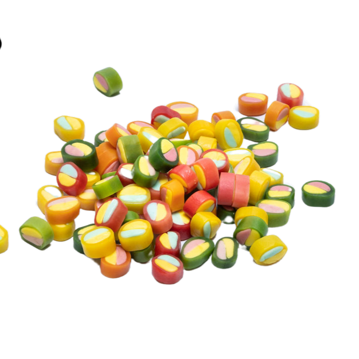 Kleine ronde snoepjes in felle kleuren met fruitige vulling