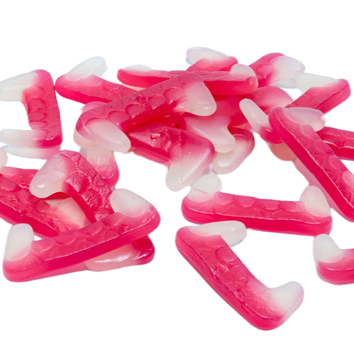 Vampiertandvormige zure snoepjes in rood-wit