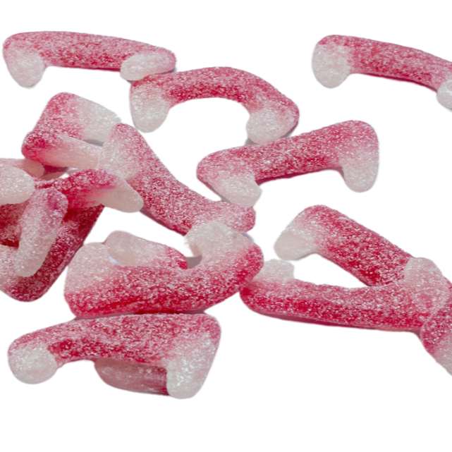 Zure vampiertand-snoepjes in rood-witte tinten