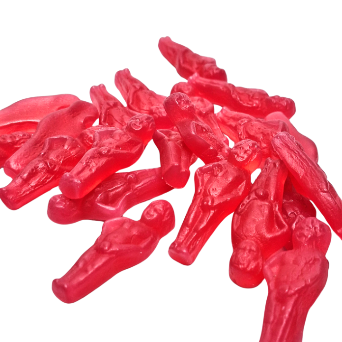 Rode wine gum in de vorm van manneke pis