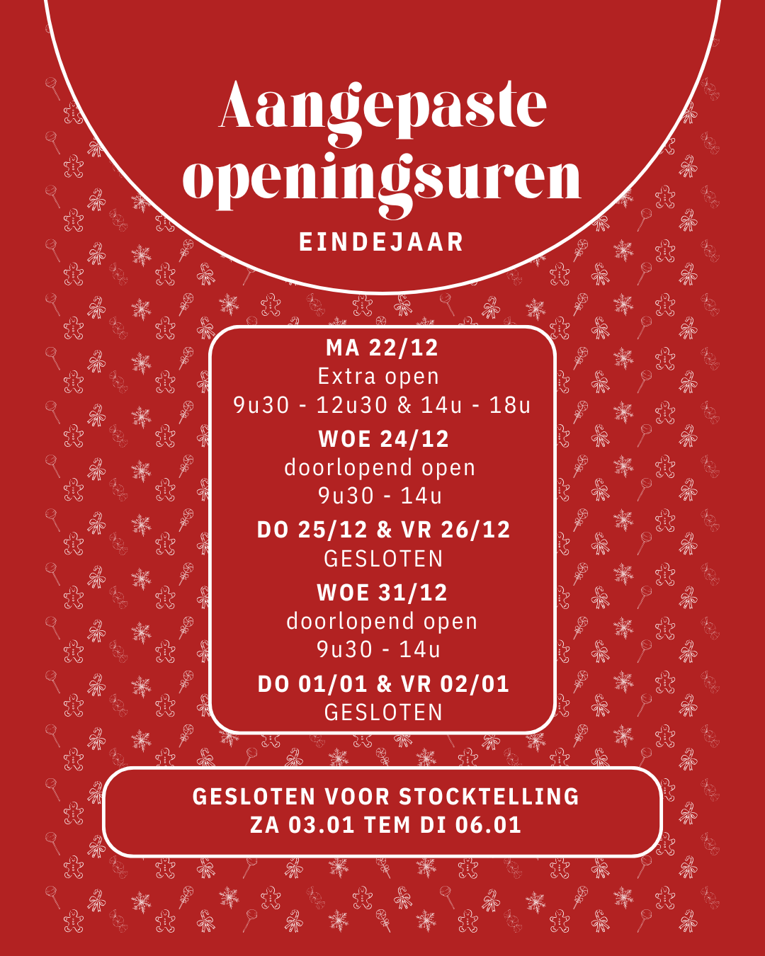 Aankondiging van aangepaste openingsuren voor eindejaarsperiode